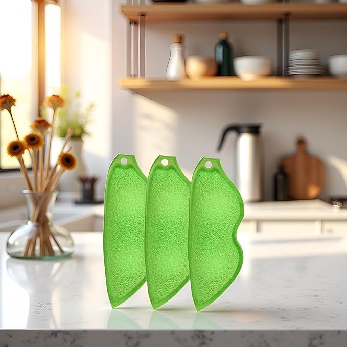3 Pcs Green Multipurpose Bean Shaped Sponge Set, Heat Resistant Bottle and Internal Cleaning Sponges, Reusable entreprises Bottle Cleaning Tools, Household Cleaning Sponges