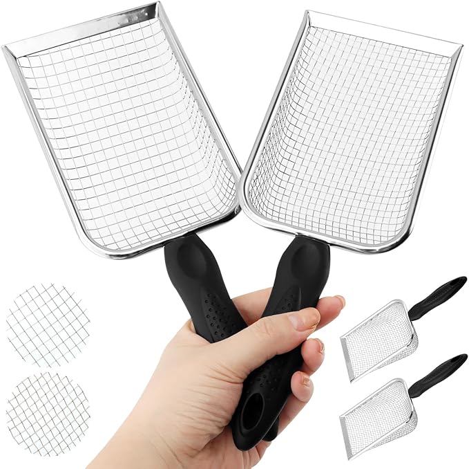 2pcs Gardening Soil Sifter, 3.8mm & 5.0mm Mesh Sieve for Gardening, Dirt Sifter Compost Sifters with Handle, Multi-Functional Garden Sieve Potting Scoop for Sand, Rocks(Color:Silver)