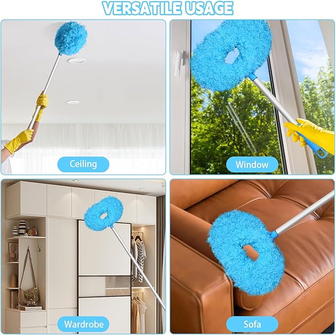 Eunice 2Pack Ceiling Fan Duster with Extension Pole, 13-49.7 Inches Adjustable and Removable Fan Cleaner Blade for High Ceiling, Window Door Furniture (Blue)