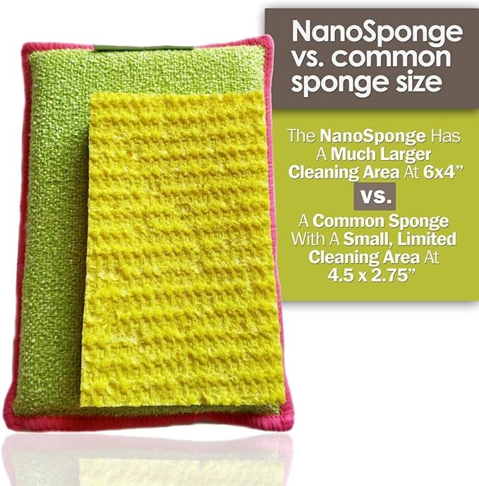 Nano Sponge Cleaning Sponges. Supersized Everyday Heavy Duty Household Kitchen and Dish Sponge. 2 Pack. 6 x 4