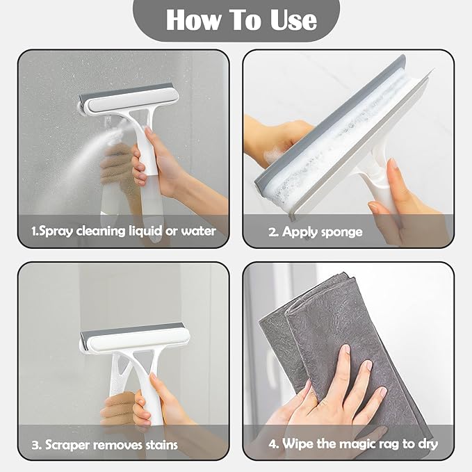 XANGNIER Window Cleaner Tool Kit,2026 3 in 1 Window Cleaning Scraper with Spray,Thickened Magic Cleaning Cloth,Window Scrubber Cleaning Squeegee for Glass,Mirror,Shower Doors,Car Windshields(White)