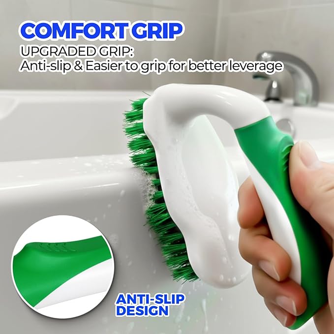 Scrub Brush - 6 Pack, Scrub Brushes for Cleaning, Heavy-Duty Scrub Brush, Stiff Bristles Cleaning Brush, for Kitchen, Bathtub, Floor and Wall Surfaces, Green