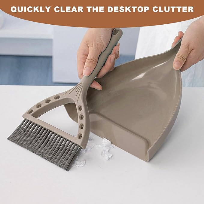 Mini Broom and Dustpan Set Small Dust pan and Brush Set Perfect for Desk Office Camping Dorm RV Essentials (Khaki)