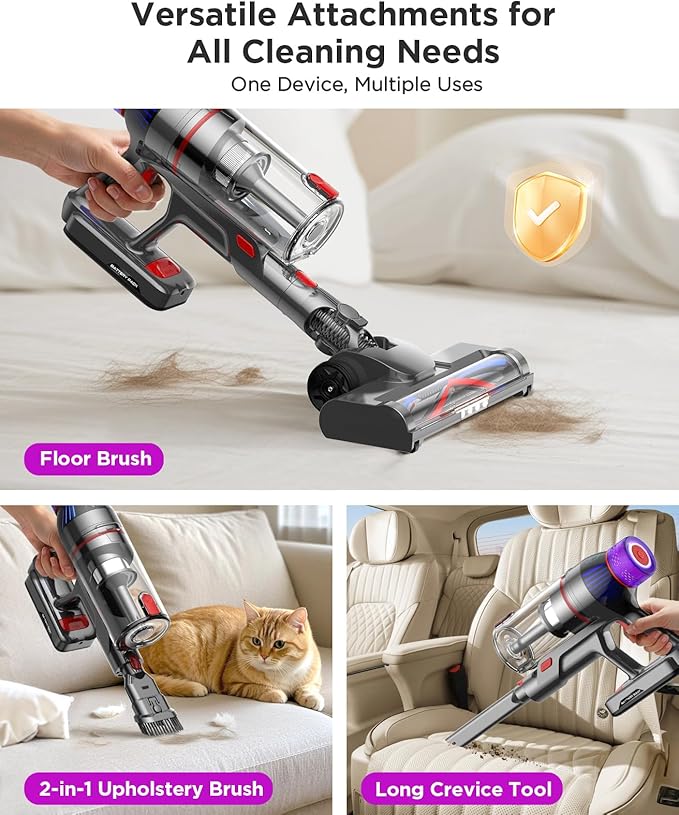 Cuzmok Cordless Stick Vacuum Cleaner - 550W Powerful Cordless Vacuum with HEPA Filter, Up to 50min Runtime & Tangle-Free Lightweight & Detachable Battery for Pet Hair Carpet Hardwood Floor Cleaning