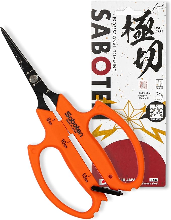 Saboten 6.3" Japanese Harvesting Shears, Magnetic Springless Assist, Fine-Tip Angled Blade, Fluorine-Coated Stainless Steel, Ergonomic Non-Slip Grip, Safety Lock, Made in Japan