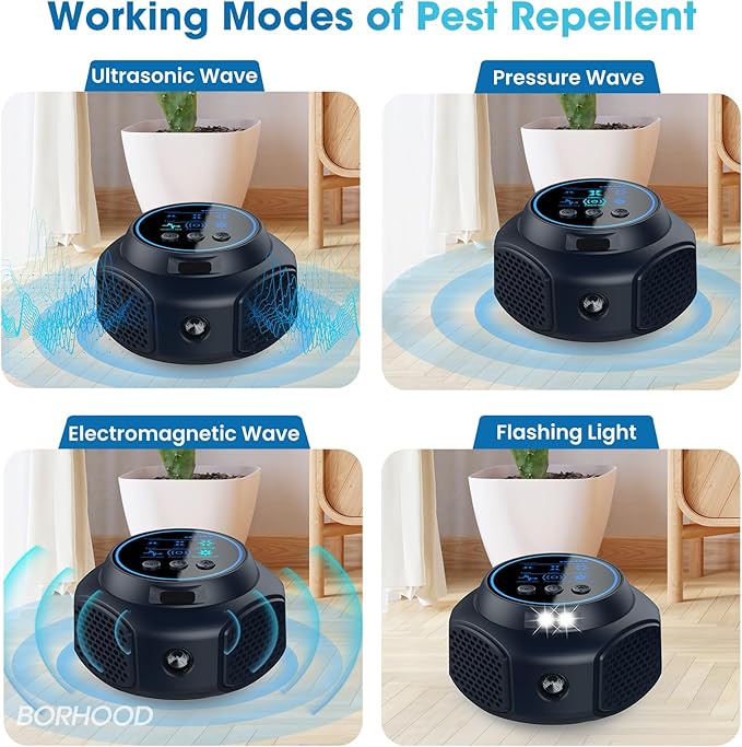Ultrasonic Mouse Rodent Repellent Plug in, Indoor Pest Rodent Control for Mouse Mice Squirrel Electronic Repelling Device with 3 Mode Switching for House Garage Kitchen 1 Pack