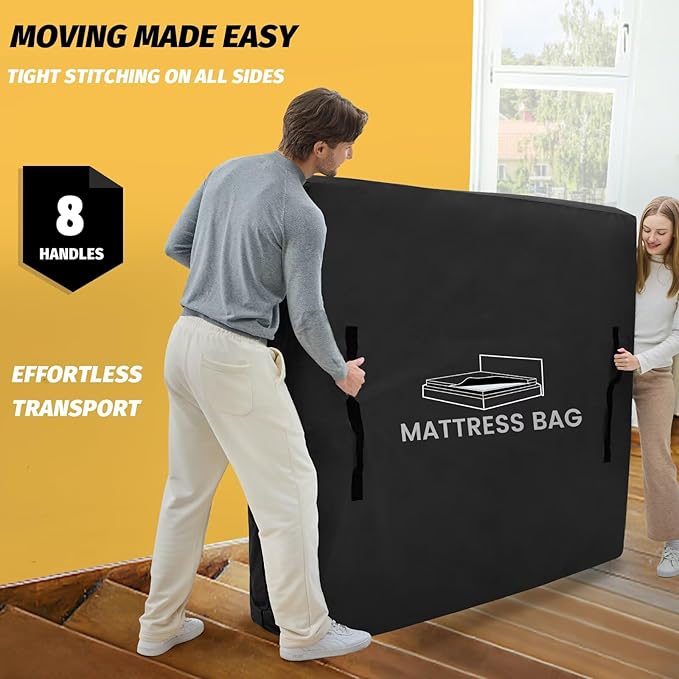 Mattress Bags for Moving and Storage, BETU Waterproof Mattress Protector King Mattress Cover with 8 Heavy Duty Handles and Zipper Extra Thick Moving Supplies for Bed Reusable (82x79x13.5 Black)