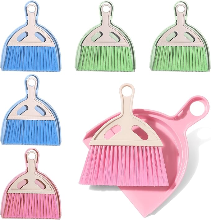 6 Pcs Small Dustpan and Brush Set Small Broom and Dustpan Set Whisk Broom and Dust Pan with Handle Nesting Cleaning Sweep Tool for Desk Car Table Keyboard Pet Nest Countertop