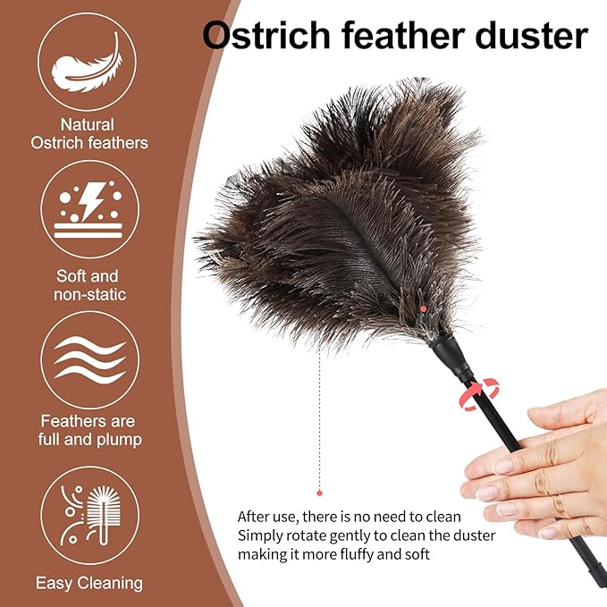 Ostrich Feather Duster-14.9 Inch Mini Natural Feathers Dusters with Plastic Handle Reusable Handheld for Cleaning Supplies Home Car Office(10pcs)