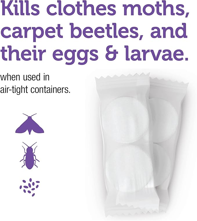 Enoz Lavender Scented Moth Ball Packets, Kills Clothes Moths, Carpet Beetles, Eggs and Larvae, 12 oz Resealable Bag