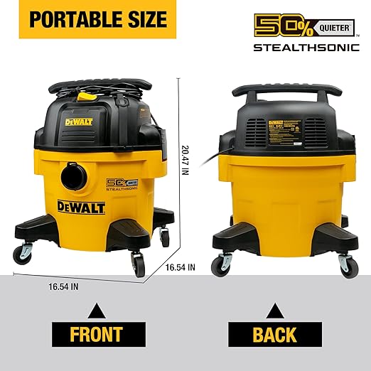 DEWALT 6-Gallon STEALTHSONIC Ultra Quiet Poly Shop Vacuum Wet and Dry with 6 Dust Bags, 5 Peak HP Noise Reduction Wet/Dry Vac for Jobsite, Workshop, and Garage, DXV06P-QTB