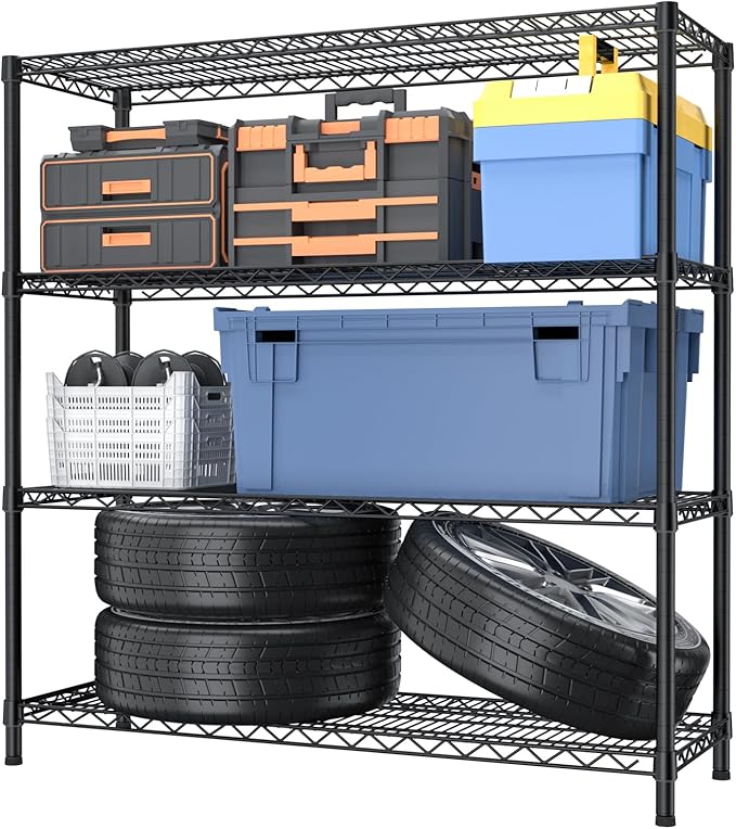 Golpart 4 Tier Adjustable Storage Shelves,Heavy Duty Metal Utility Shelf 1400LBS Capacity Wire Shelving Unit Organizer Rack for Kitchen Office Pantry Room 18" D x 46" W x 59" H Black