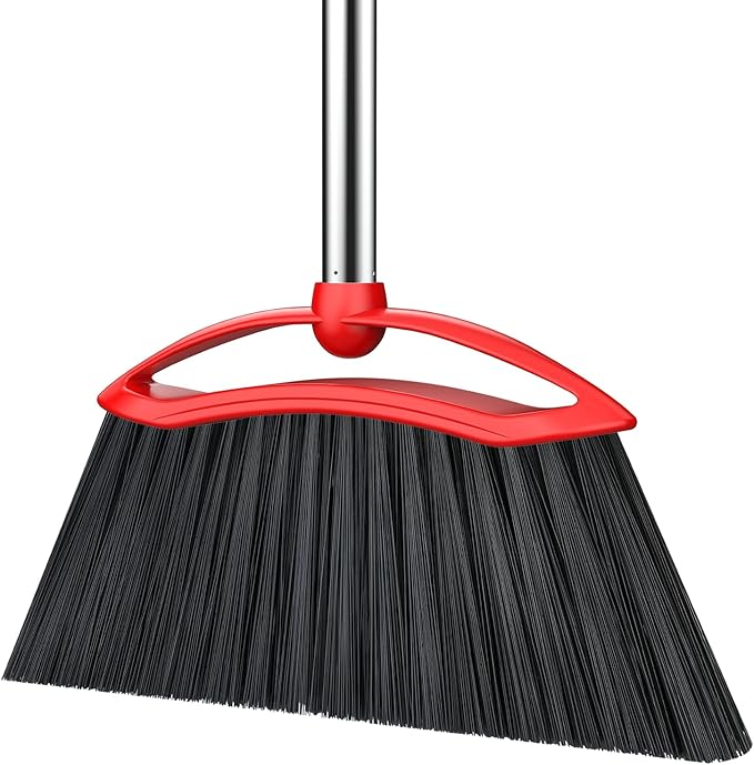 Heavy Duty Broom, 54-inch Adjustable Long Handle Angle Brooms Large Brooms for Sweeping Indoor and Outdoor Commercial Broom for Home Kitchen Patio Garage Porch Courtyard Classroom, Red