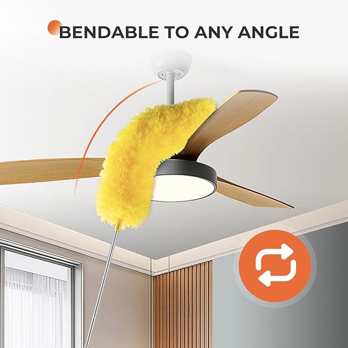 Dusters for Cleaning High Ceiling Fan, Newliton Microfiber Feather Duster with 30'' to 100'' Telescoping Extension Pole, Long Extendable Duster for Home Car Furniture Cobweb, Yellow