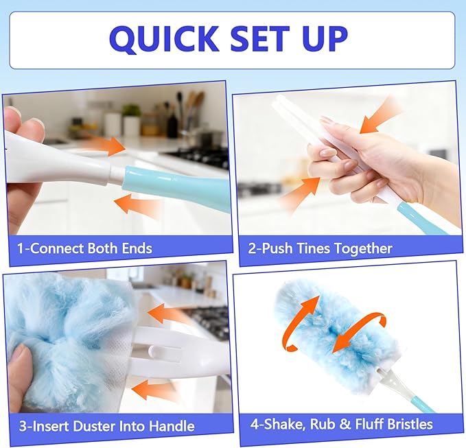 Heavy Duty Duster Refills for Swiffer Duster (60 Count) | 360° Unscented Disposable Multisurface Dusters with 1 Handle- for Home, Blinds, Fans & Corners, Blue