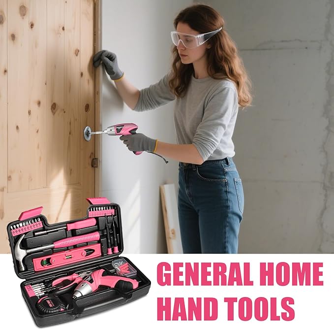 Cordless Screwdriver Rechargeable 3.6V, Pink Tool Kit with Small Drill, 112 PCS Home Tool Set for Home, Hand Tool Kits for Women