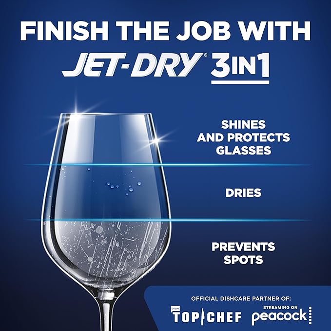 Finish Jet-Dry Dishwasher Rinse Aid, Compatible with Dishwasher Detergent, Prevents Spots & Residues, Dries, Shine & Protects, 8.45 oz, 80 Washes.