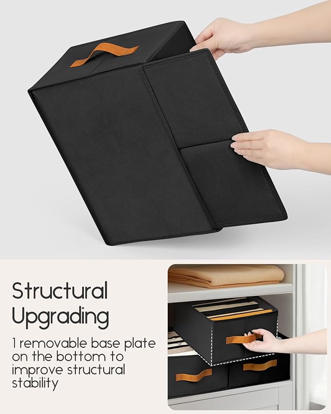 Homsorout Closet Organizers and Storage - Fabric Clothes Organizer with Handles, Foldable Jeans Organizer for Clothes, Drawer Organizer for Shirts, Bra, Sweater, Scarf, 4 Pack, Black
