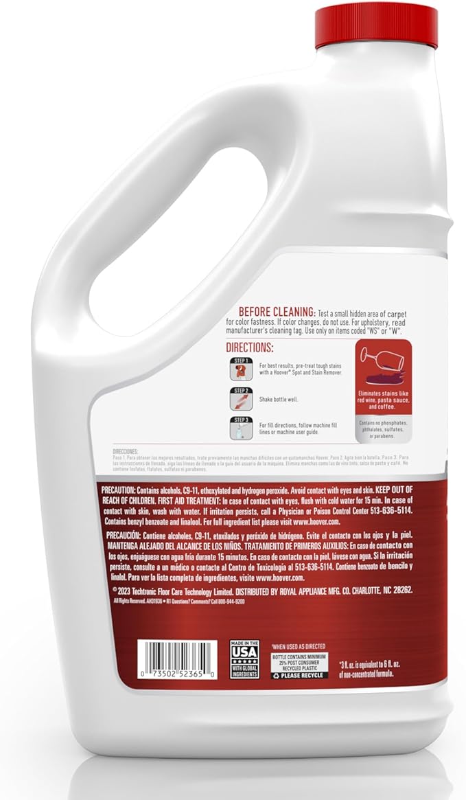 Hoover Oxy Carpet Cleaner Solution, 116 oz., Ocean Breeze Scent, Deep Cleaning Carpet Shampoo Solution, Removes Tough Colored Stains from Carpet and Upholstery, Pair Carpet Cleaner Machine