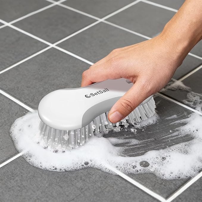 SetSail Multi-Purpose Scrub Brush of 2 Pack, Stiff Bristles Cleaning Brush with Non-Slip Grip Heavy Duty Scrub Brushes for Cleaning Bathroom Kitchen Tile Bathtub Sink, Grey