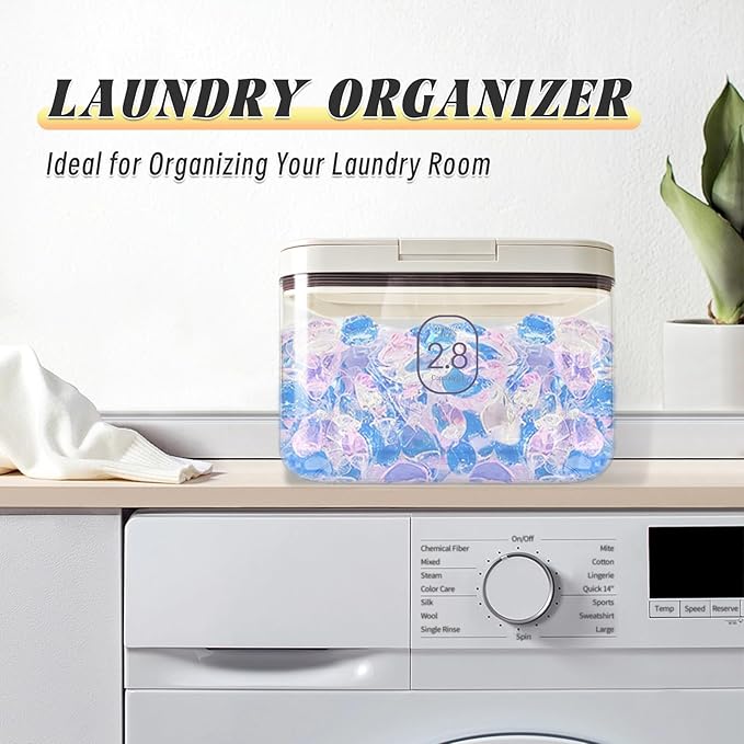 Laundry Pod Holder with Lid - Sealed Automatic Pop-Up Dispenser, 94oz/115 Pod Capacity, ABS/PP Durable Container for Laundry Room Organization, Multi-Purpose for Detergent Powder/Dryer Sheets