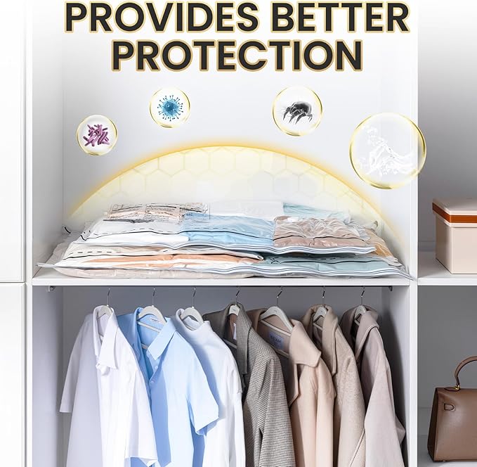 TAILI 10 Pack Vacuum Storage Bags, LONG SIDE ZIP (5 Large+5 Jumbo), Multi-Size Vacuum Seal Bags for Clothing, Storage Bulky Beddings, Comforters and Clothes, Space Saver for Closet Organization