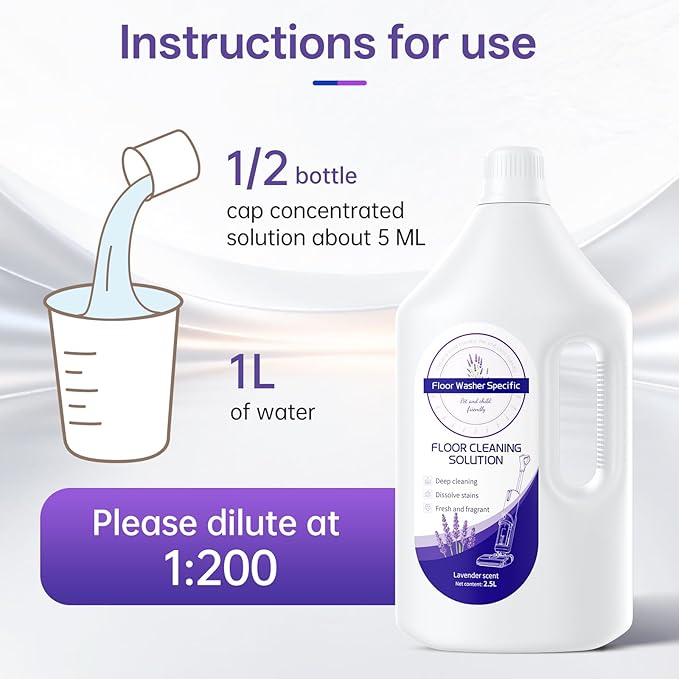 Floor Cleaning Solution Compatible With Tineco/Bissell/Dreame And Shark, Fragrance Deodorization, Deep Cleans for Multiple Hard Floors, Suitable With Cordless Wet/Dry (【Lavender】, 2.51 Liter)