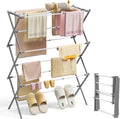 KINGBOARD Clothes Drying Rack, Collapsible Drying Rack Clothing with 11 Poles, 3-Tier Laundry Drying Rack, Small Clothes Drying Rack Foldable for Baby Clothes Sock Towel, 25lb Capacity, White & Grey