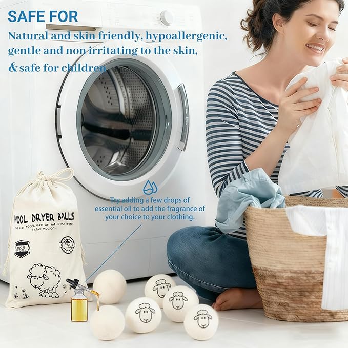 Wool Dryer Balls 6-Pack,Premium New Zealand Dryer Balls Laundry Reusable,100% Wool, Hand-Felted,Natural Fabric Softener, Reduces Clothing Wrinkles & Static Reduction,and Saves Drying Time