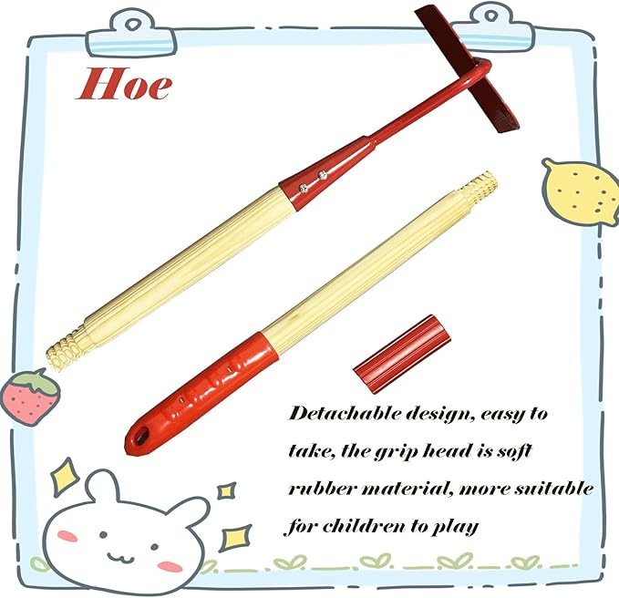 Kids Garden Lawn Hoe-Small Wooden Handle Hoe with Metal Head, 31 inches/ 79 cm Length, for Kids Garden Labor Tool (Red)