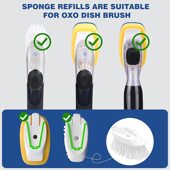 Sponge Brush Refills for OXO Dish Brush, 4 Pack Soap Dispensing Dish Refills, Scrub Replacement Head for Scrubber, Sponge Replacement Head Fits Soap Dispensing Handle