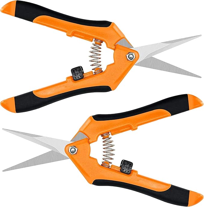 iPower 6.5 Inch Gardening Scissors Hand Pruner Pruning Shear with Straight Stainless Steel Blades, Orange, 2-Pack