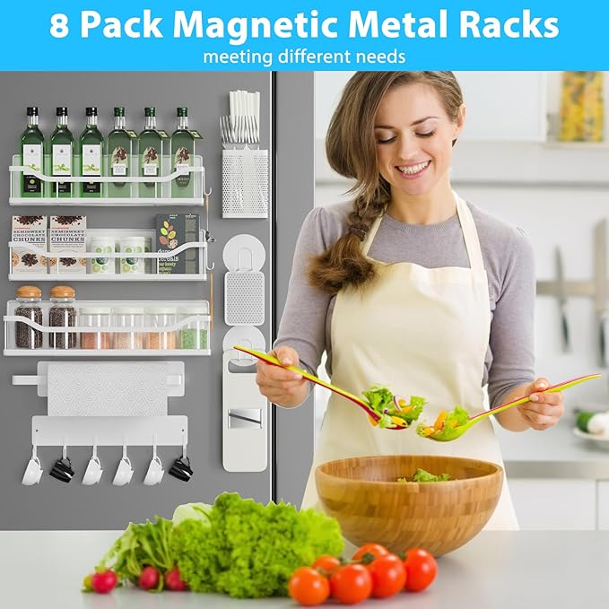 Multifunctional Magnetic Shelf for Washing Machine, Refrigerator, Microwave, Coffee Maker, and Any Metal Surface, Powerful Magnetic Shelves Include Magnetic Paper Towel Holder (8 pcs - White)