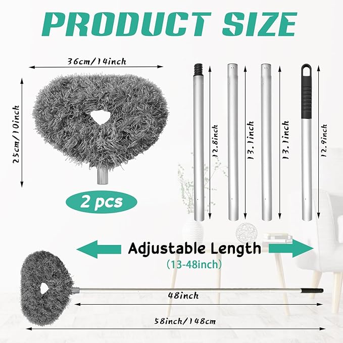 Ceiling Fan Cleaner Duster,Reusable Microfiber Ceiling Fan Blade Cleaner Duster with Extendable Long Handle Removable 13 to 48 in for Cleaning Bookshelves,Door,Window Top (Gray)