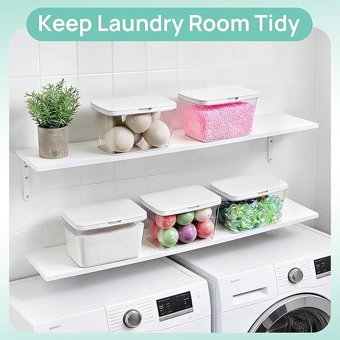 Vtopmart 4 Pack Laundry Pods Container and Dryer Sheet Holder, Detergent Powder Container with Lids &Labels & Scoop for Laundry Room Organization, Laundry Storage for Powder, Pods, Scent Booster Beads
