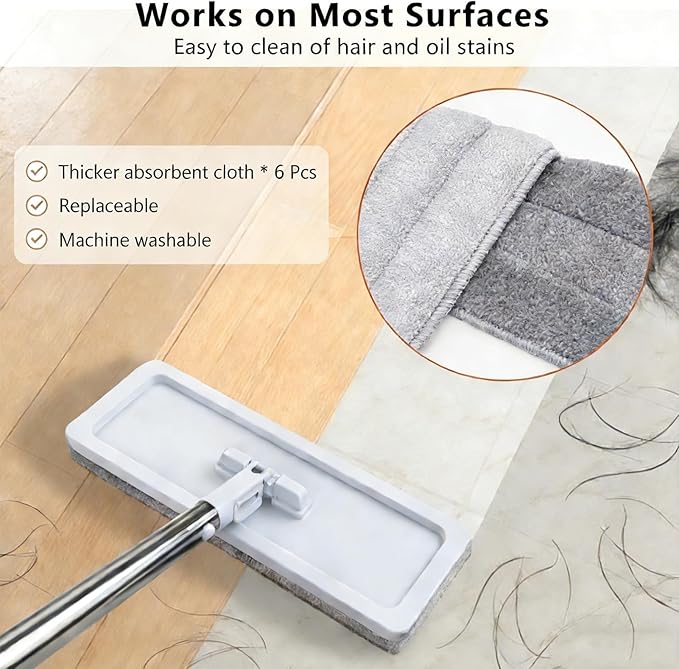 Mop and Bucket Set, Flat Mop and Bucket System with Wringer, Automatic Separates Dirty and Clean Water Include 6 Reusable Microfiber Mops for Floor Cleaning