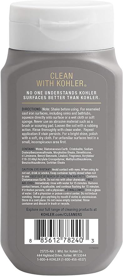 KOHLER K-23725-NA Cast Iron Cleaner, For Kitchen and Bathroom, 8 oz Bottle, Non-abrasive Cream-based Cleaner (Pack of 2)