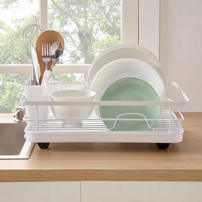 Dish Drying Rack 3 Piece Dish Drainer with Drainboard Set for Kitchen Counter ✅– Dish Rack with Removable Utensil Holder & Swivel Spout for Countertop ✅– DishRack for Plates, Cups & More, White