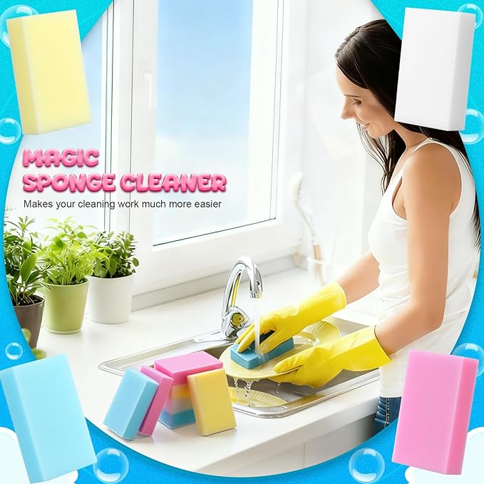 LemonRoad 150 Pack Thick Melamine Sponges Bulk, Magic Cleaning Sponge Eraser for Kitchen, Colorful Multi-Functional Household Cleaning Kitchen Dish Pads for Furniture Bathroom Bathtub Sink