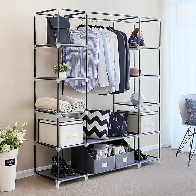 69" Portable Clothes Closet Wardrobe Storage Organizer with Non-Woven Fabric Quick and Easy to Assemble Extra Strong and Durable Black Closet Organizer with Protective Cover MITPATY