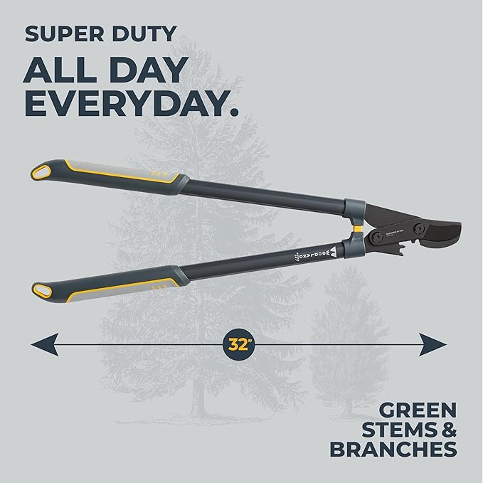 Woodland Tools Super Duty Lopper, 32 Inch Geared Bypass Branch Cutter with Soft Grip Handles, Manual Tree Limb Cutter for Thick Branches, Heavy Yard Work, and Seasonal Pruning