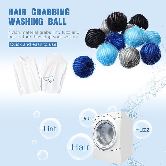 Blulu 12 Pieces Pet Hair Remover for Laundry Dryer Balls Reusable Washing Machine Hair Catcher Pet Dog Cat Catcher Lint Remover (Gray Blue Color)