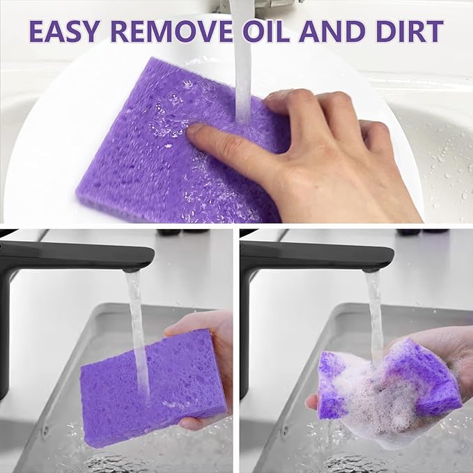 Cellulose Sponges, Large Size 4" x 6" x 1" - Heavy Duty Scrub Kitchen Sponge, Clean Tough Messes Without Scratching Kitchen Cleaning Pads, Pop Up Eco DIY (6 Pack), Purple