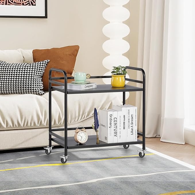 HDANI 2 Tier Under Desk Printer Stand with Storage,Microwave Storage Rack,Metal Rolling Printer Cart with Wheels for Home Office,Utility Storage Cart and Stand,Black