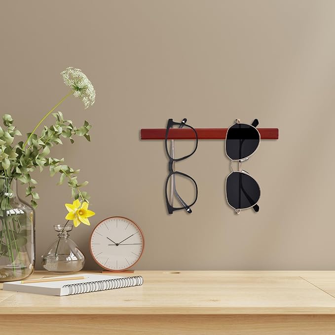 Wood Sunglasses Storage Organizer Eyeglasses Holder Eyewear Display Rack Wall Mounted Sunglasses Rack for Hanging Your Multiple Eyeglasses, Coffee