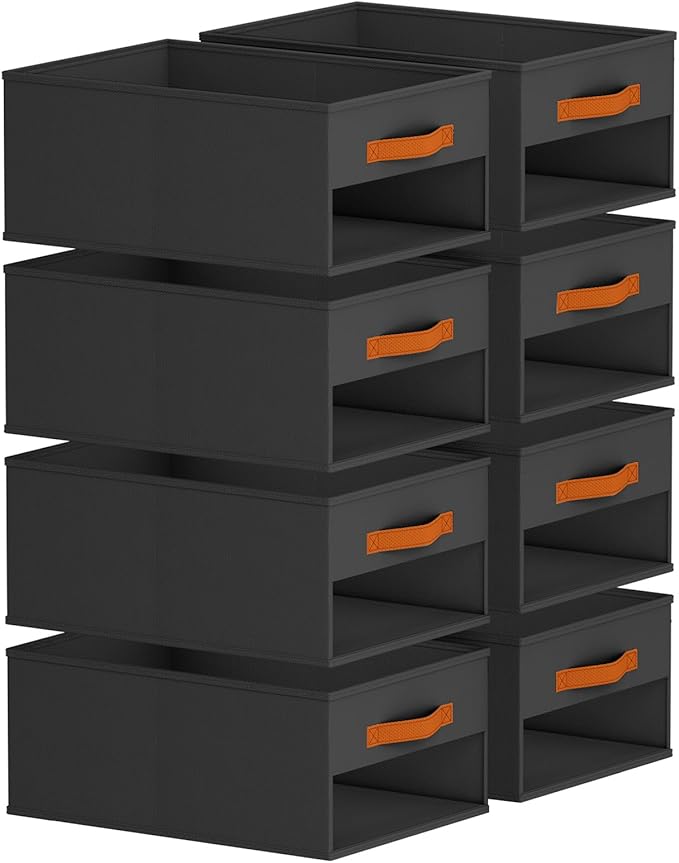 Homsorout Drawer Organizers and Storage - 8 Pack Foldable Pants Organizer with Clear Window & Handles, Fabric Closet Organizer for Clothes, Jeans, Sweaters, Towels, T-shirt, Scarf (Black)