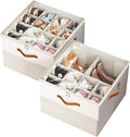 Shoe Organizer for Closet,2 Pack Foldable Shoe Storage Organizer Box Bin with Adjustable Dividers and Clear Cover, Fits up to 16-32 Pairs（Beige）