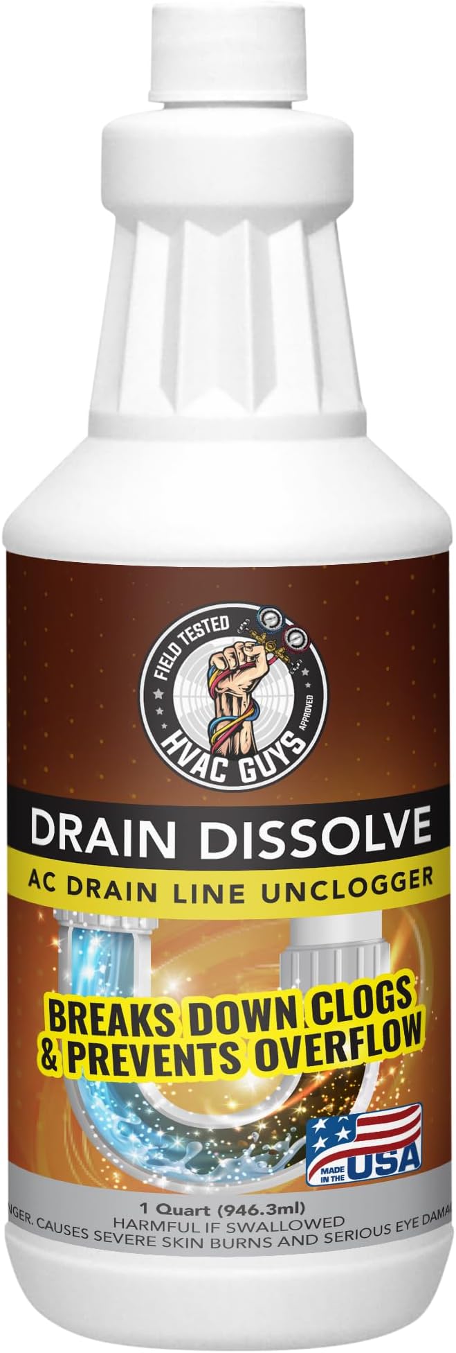 Drain Dissolve 2PK | AC Drain Line Cleaner & Unclogger | Heat Generating Alkaline Formula | Prevents Overflow | Clears Hair, Grease, Gunk - 32oz