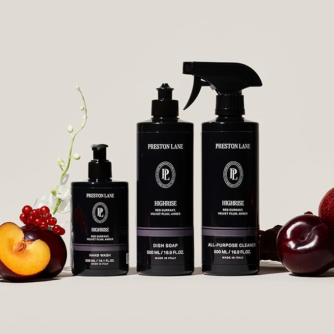 Preston Lane Luxury Kitchen Set – Hand Wash, Dish Soap & All-Purpose Cleaner | Plant-Powered Cleaning Essentials Bundle with Fine Italian Fragrance, Highrise Scent