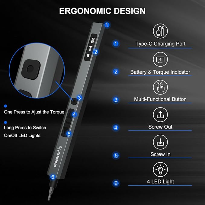 STREBITO 155 in 1 Mini Electric Screwdriver Set, Upgraded Small Electric Screwdriver Cordless, 5 Torque Settings, Max 7 N.m, Electronic Power Screwdriver Repair Tool Kit for Mac, Computer Pc Building